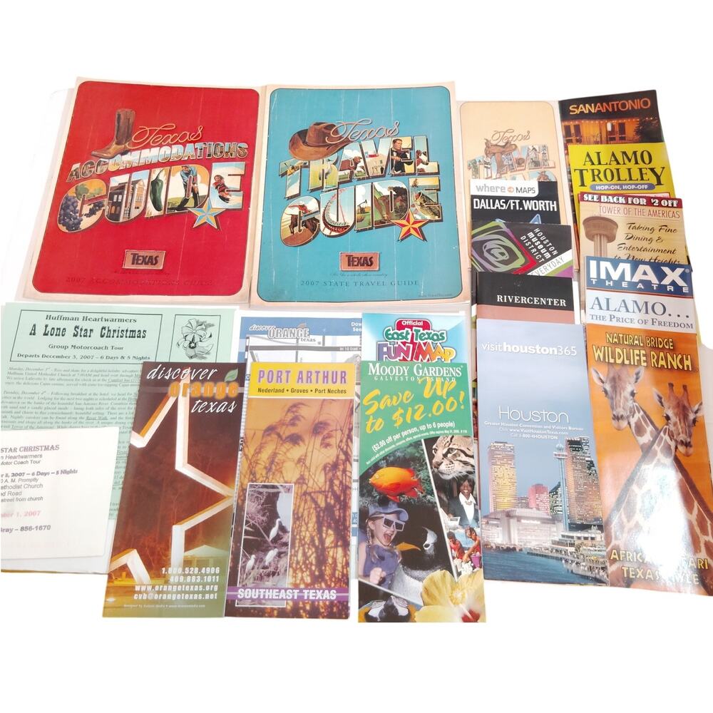 Vintage Texas Ephemera Lot - Travel Brochures, Postcards, Maps, Guides 2006/2007